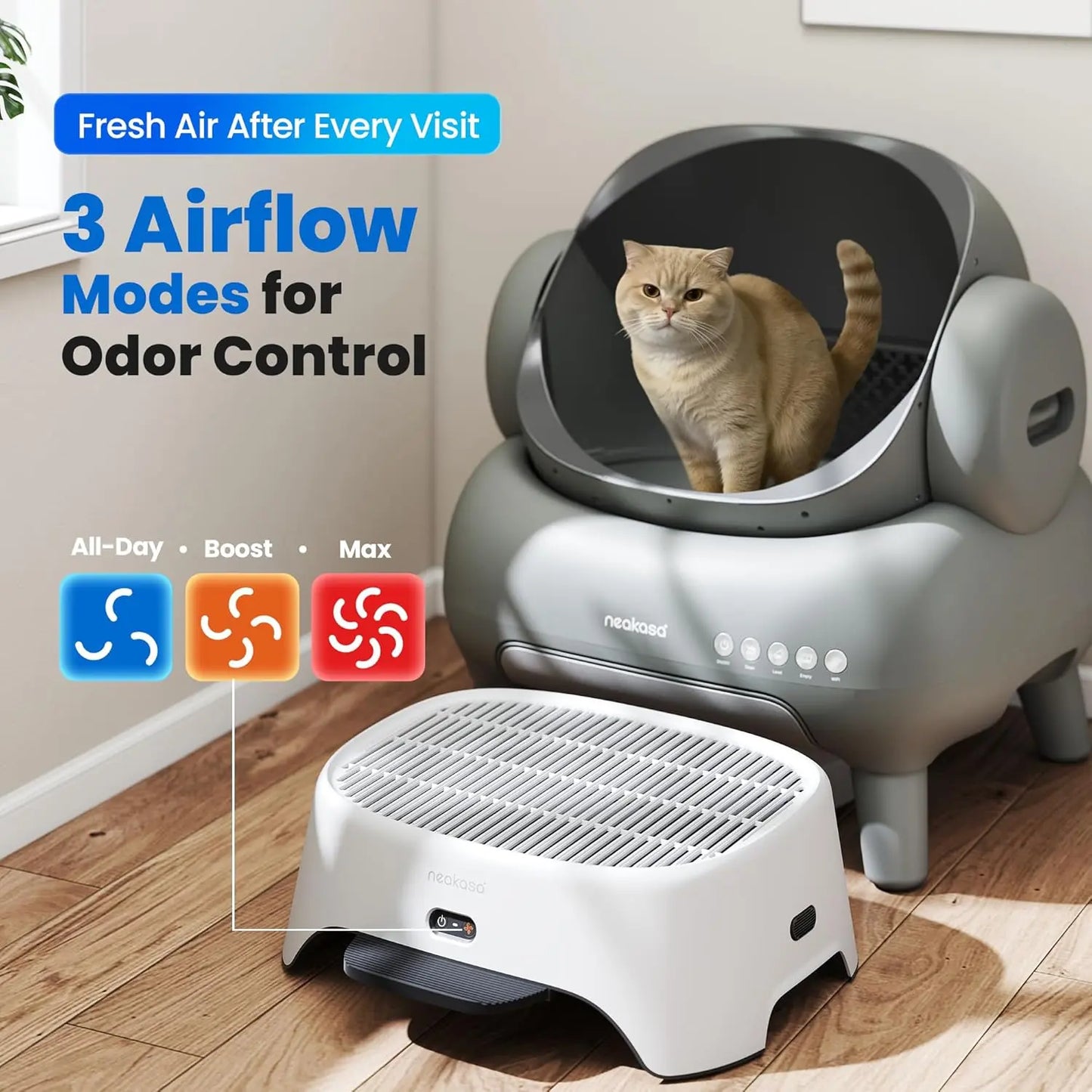 Neakasa Airstep Pet Air Purifier with Three Modes for Odor, Dust, and Pet Hair Control, Compatible with M1 Plus / M1 Lite and Most Automatic and Traditional Litter Boxes