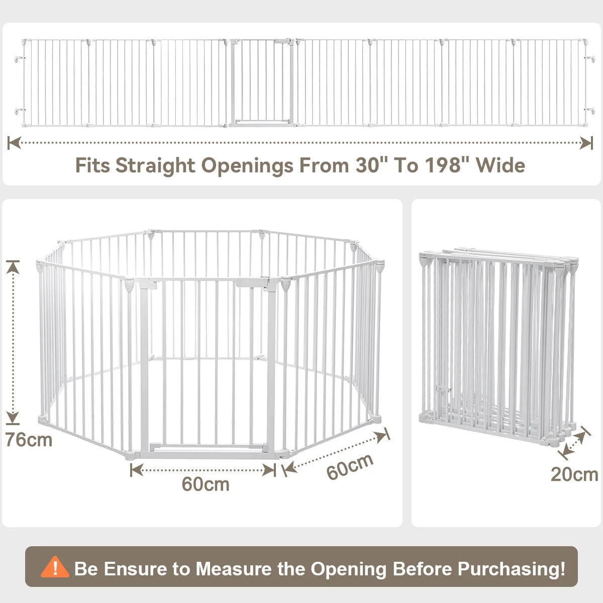 Pet Gates,  Dog Playpen 8Panel 198" Extra Wide 30" Tall Fireplace Fence Playard, White