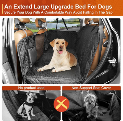 Premium Dog Car Seat Cover and Hammock for Backseat Protection in Cars, Trucks, and SUVs - Non-Inflatable with Hard Bottom Design