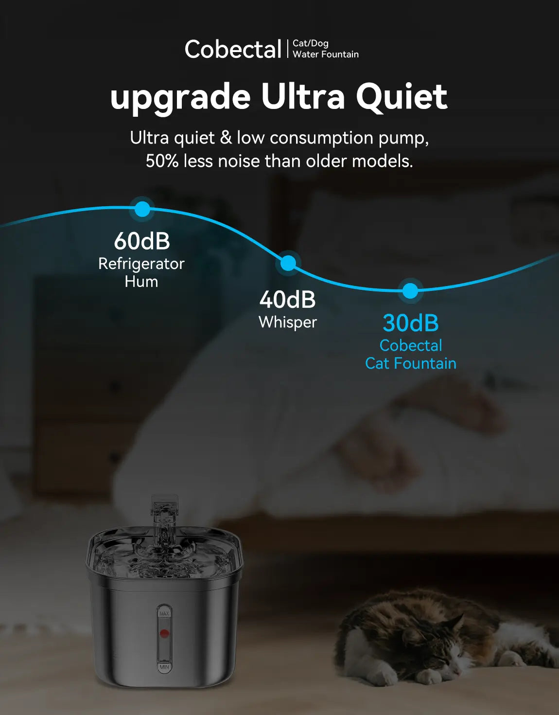 Stainless Steel Cat Water Fountain - 74oz/2.2L with Multi-Filter, Compact Design for Easy Cleaning, Ideal for Cats and Small Dogs