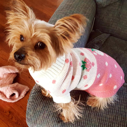 Pet Dog Sweaters Classic Knitwear Turtleneck Winter Warm Puppy Clothing Cute Strawberry and Heart Doggie Sweater (Pink, Medium)
